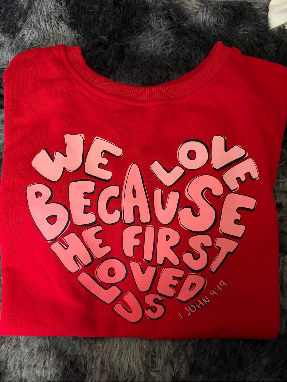 Red Graphic sweatshirt with Pink Heart Lettering